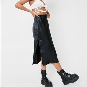 Silky satin midi skirt